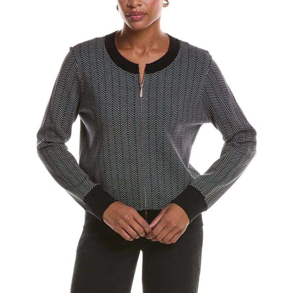 St. John Womens Tweed Bomber Jacket, Black